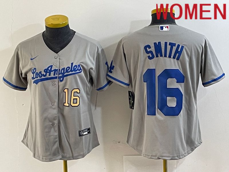 Women Los Angeles Dodgers 16 Smith Grey Game Nike 2024 MLB Jersey style 3